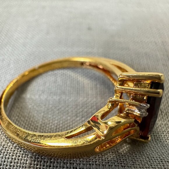 14K Gold Plated Mozambique Garnet and Diamond Ring size 7