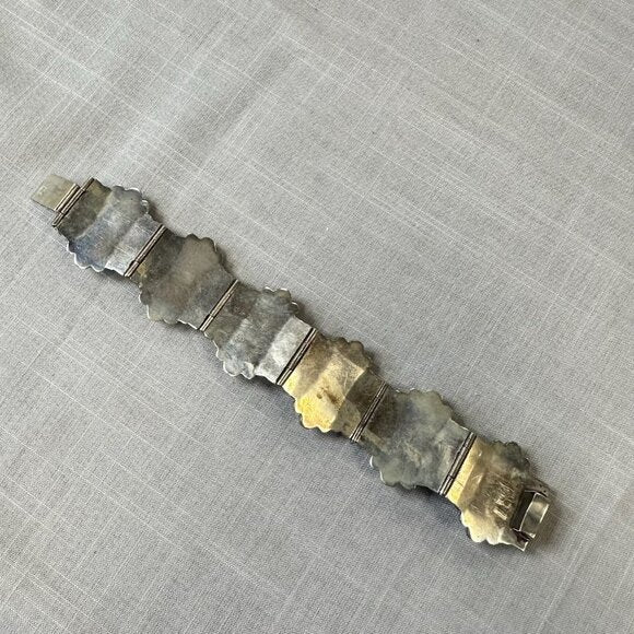 Vintage Mexico Sterling Silver Green Onyx Masks Bracelet