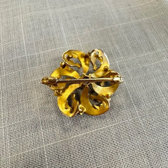 Antique Victorian Gold Opal and seed Pearl Pinwheel Flower Brooch