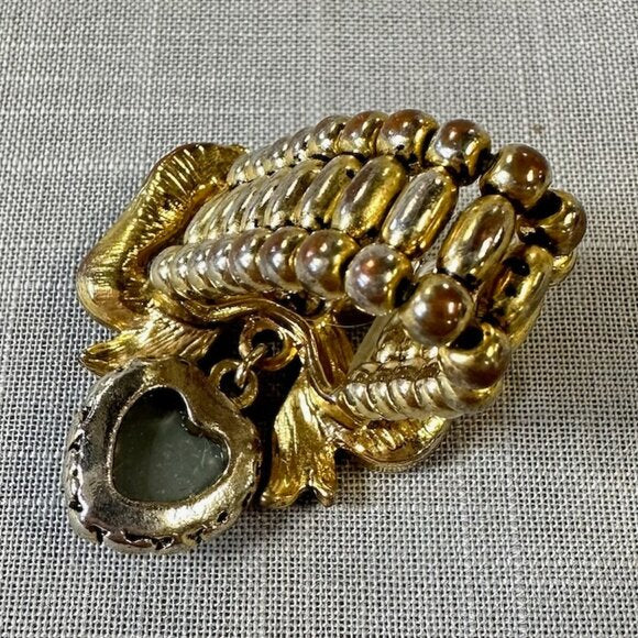 Vintage Betsey Johnson Bow with Rhinestones and Heart Stretch Ring