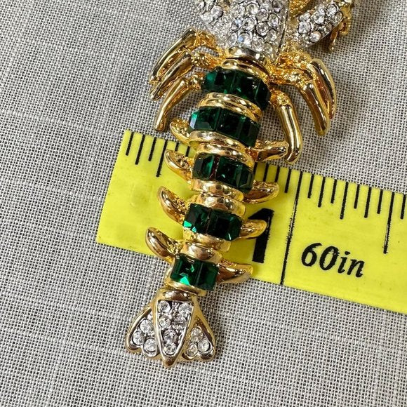 Vintage Articulated Lobster Crayfish Emerald and Clear Crystal Brooch