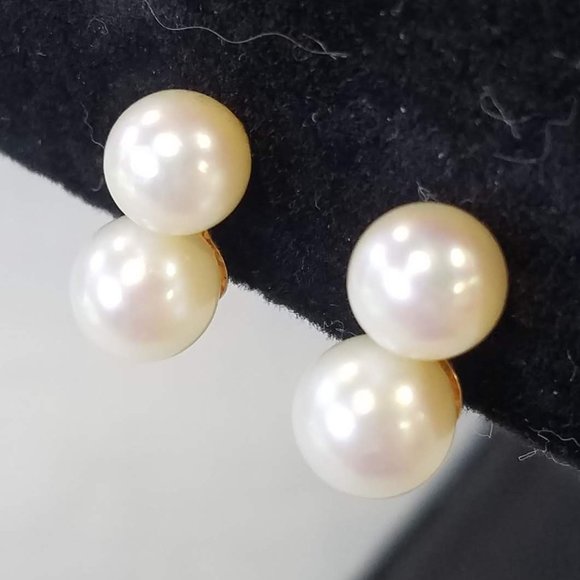 Vintage Double Cultured Pearl and 14K Gold clip-on earrings