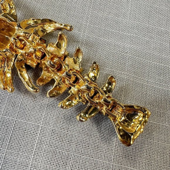 Vintage Articulated Lobster Crayfish Emerald and Clear Crystal Brooch
