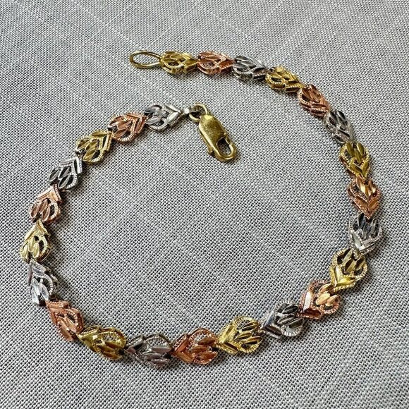 10K Tri-Color Filigree Link Bracelet