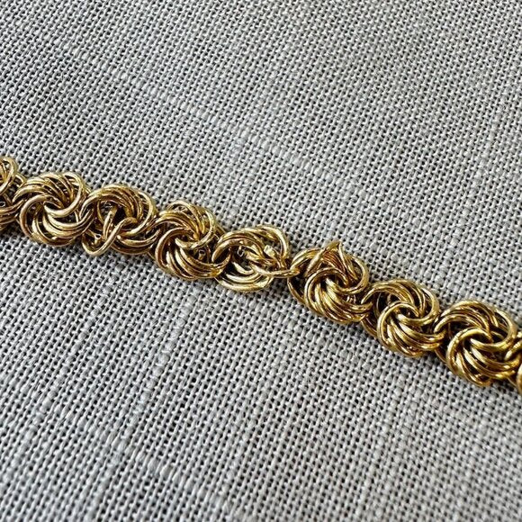 Vintage Rosette Lovers Knot Link 14K Gold Bracelet