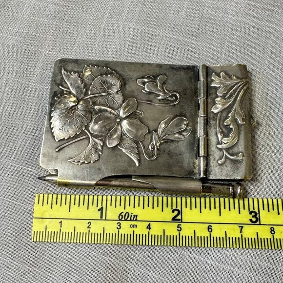 Antique Art Nouveau Silver Chatelaine Notebook Holder with Pencil