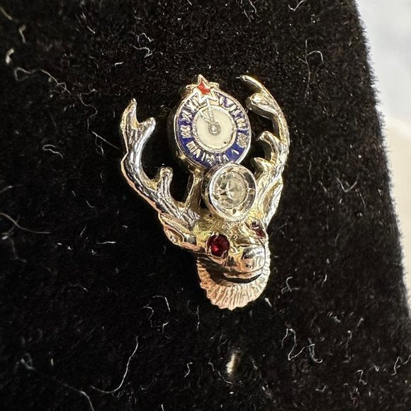Vintage 14K white Gold BPOE Tack Pin with Ruby Chips and Diamond