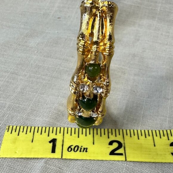 Vintage JBK Camrose & Kross Faux Jade and Gold Tone Bamboo Hinged Bracelet