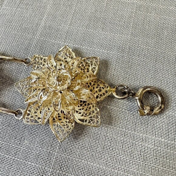 Vintage Silver Large Filigree Flower Linked Bracelet
