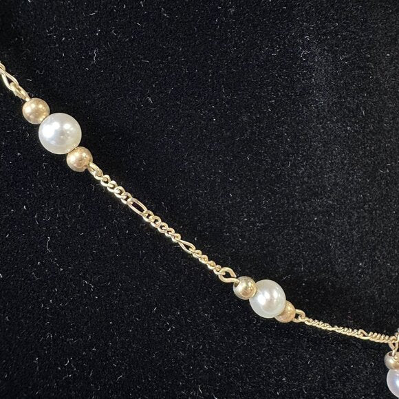 Vintage 10K Gold and Pearl Lariat Necklace