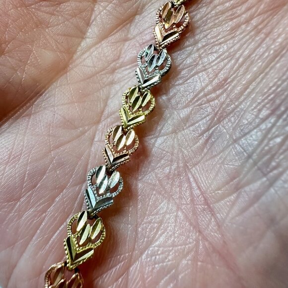 10K Tri-Color Filigree Link Bracelet