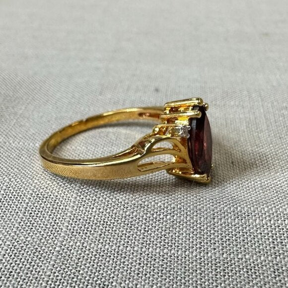 14K Gold Plated Mozambique Garnet and Diamond Ring size 7