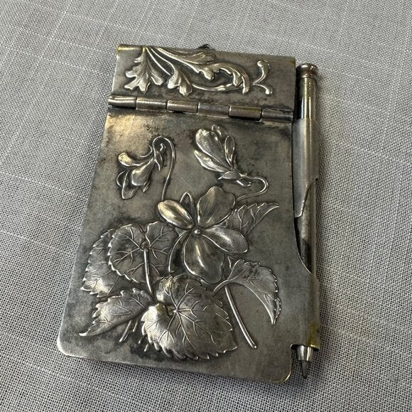 Antique Art Nouveau Silver Chatelaine Notebook Holder with Pencil