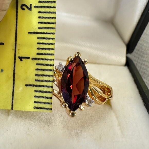 14K Gold Plated Mozambique Garnet and Diamond Ring size 7