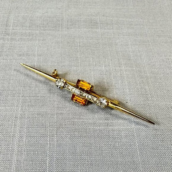 Vintage Antique Made in Austria Gold Bar Pin with Citrine Paste Stones