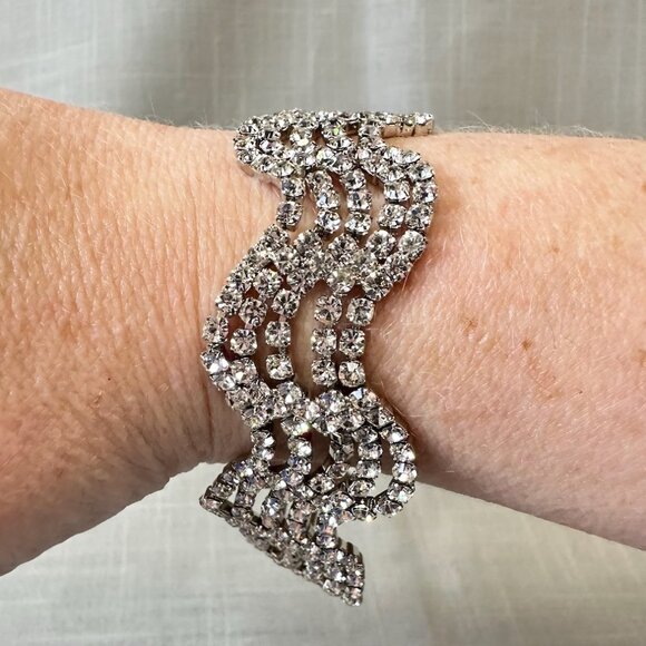 Vintage Camrose & Kross Wavy Rhinestone Bracelet with Extender