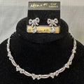 Vintage Monet Demi-Parure Rhinestone Bow Necklace and Clip on Earrings Set