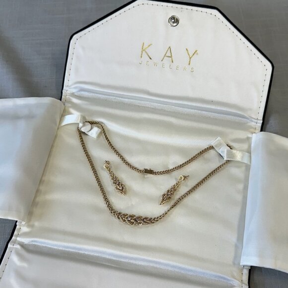 14K Diamond and Double Rope Chain Necklace and Earrings Set