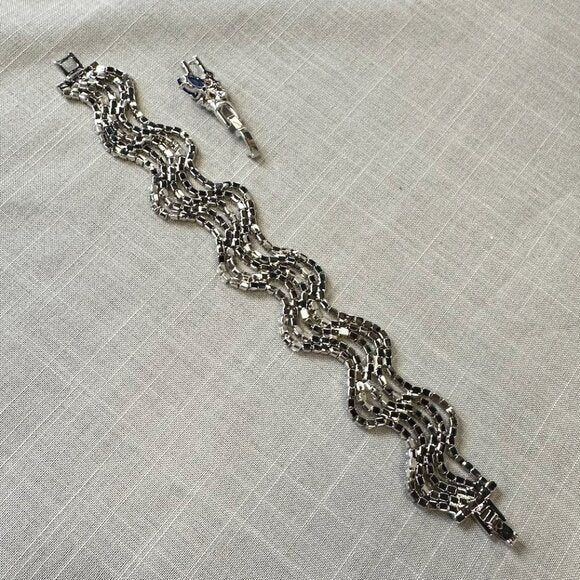 Vintage Camrose & Kross Wavy Rhinestone Bracelet with Extender