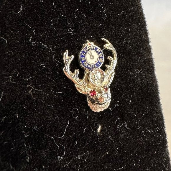 Vintage 14K white Gold BPOE Tack Pin with Ruby Chips and Diamond