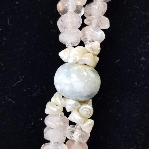 Vintage Rare Pink Quartz Necklace with Turbo Green Shell Pendants