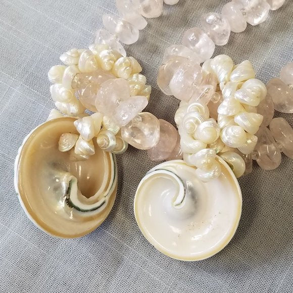 Vintage Rare Pink Quartz Necklace with Turbo Green Shell Pendants