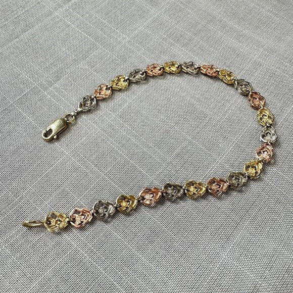 10K Tri-Color Filigree Link Bracelet
