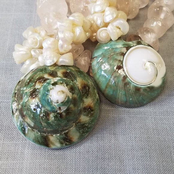 Vintage Rare Pink Quartz Necklace with Turbo Green Shell Pendants