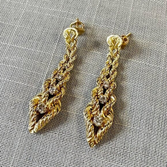 14K Diamond and Double Rope Chain Necklace and Earrings Set