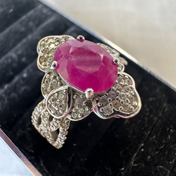 Vintage Style Sterling Silver Burmese Ruby Ring Size 6