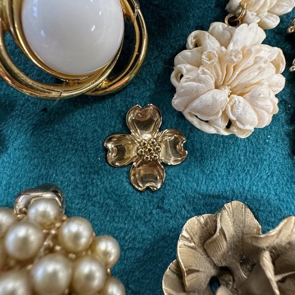 Vintage Jewelry Art Composition in Cream and Gold Framed