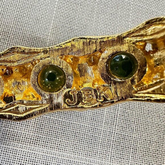 Vintage JBK Camrose & Kross Faux Jade and Gold Tone Bamboo Hinged Bracelet