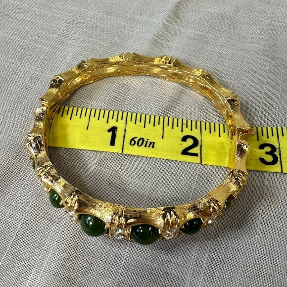 Vintage JBK Camrose & Kross Faux Jade and Gold Tone Bamboo Hinged Bracelet