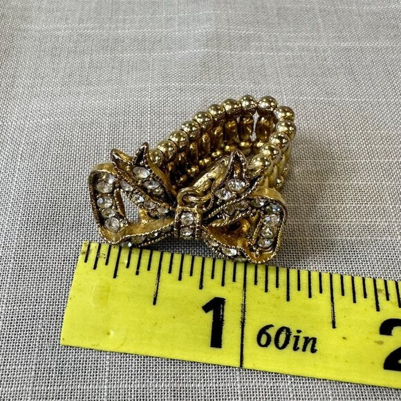 Vintage Betsey Johnson Bow with Rhinestones and Heart Stretch Ring