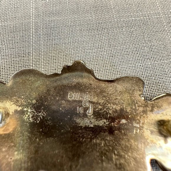 Vintage 1970s Native American Sterling Silver and Gem Stone Brooch