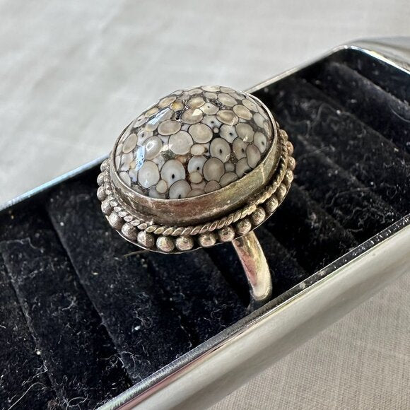 Vintage Snake Skin Agate Sterling Silver Ring
