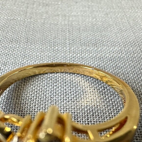 14K Gold Plated Mozambique Garnet and Diamond Ring size 7