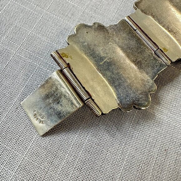 Vintage Mexico Sterling Silver Green Onyx Masks Bracelet