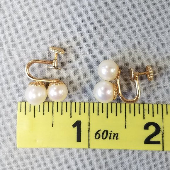 Vintage Double Cultured Pearl and 14K Gold clip-on earrings