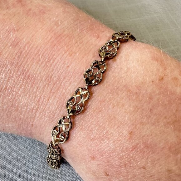 Vintage 10K Gold Filigree Link Bracelet