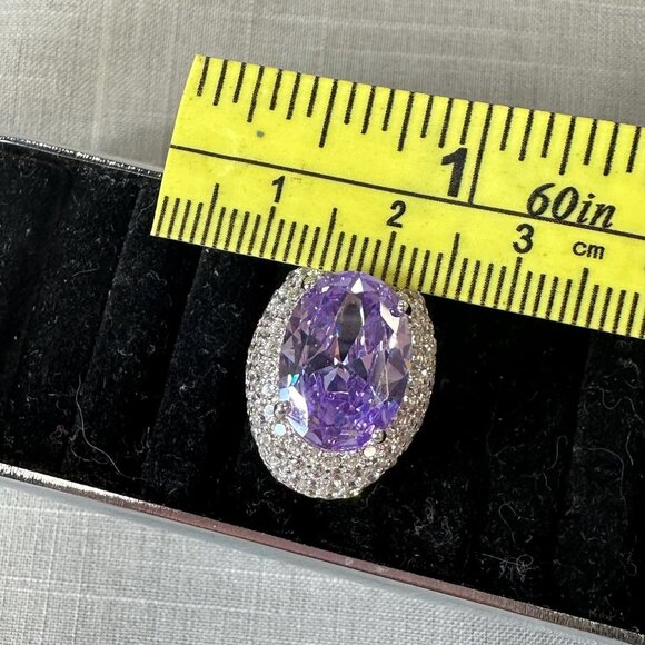 Tanzanite and CZ stones Silver Halo Ring