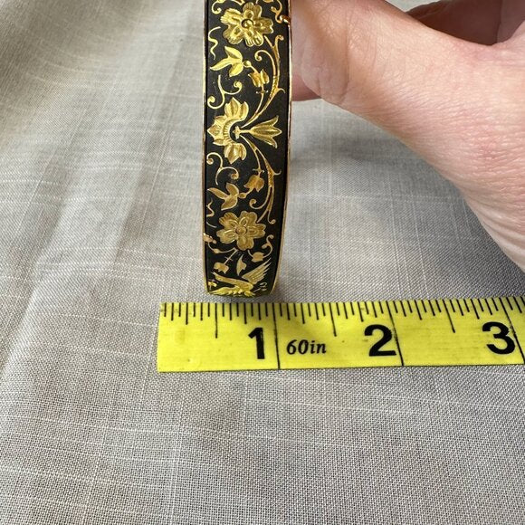 Vintage Damascene Birds and Flowers Hinged Bracelet