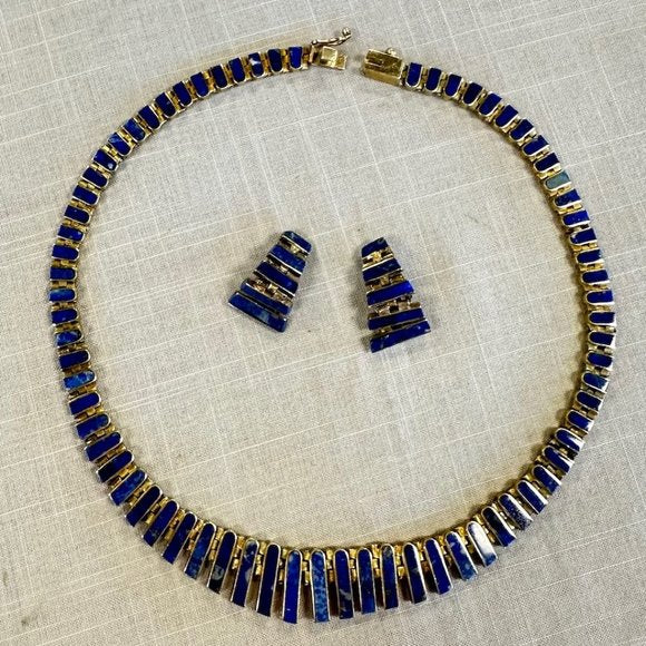 Vintage Smithsonian Institution Lapis Lazuli Sterling Necklace and Earrings