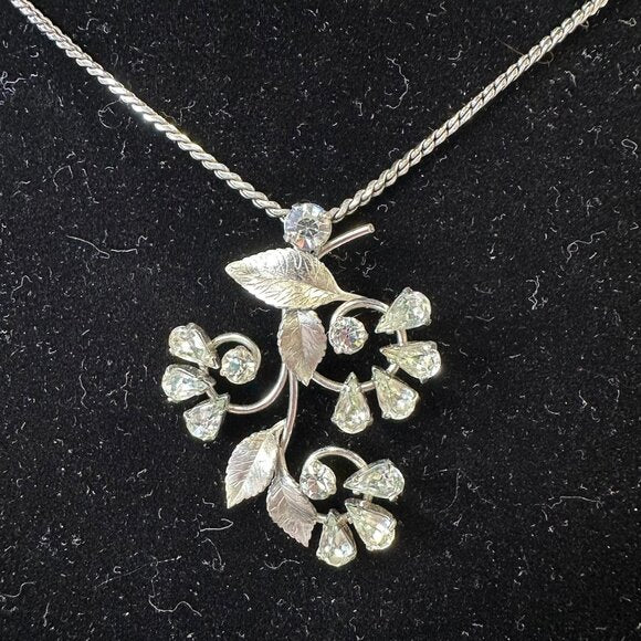 Vintage Krementz Floral White Gold Overlay Rhinestone Demi Parure Set