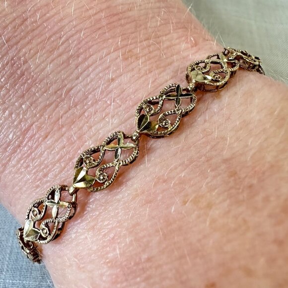 Vintage 10K Gold Filigree Link Bracelet