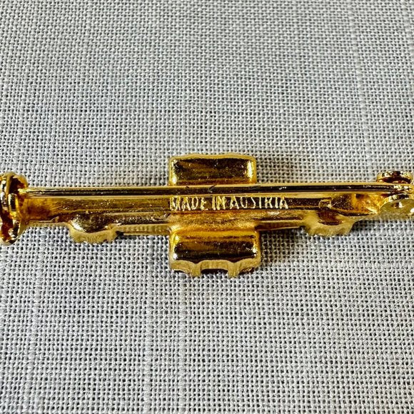 Vintage Antique Made in Austria Gold Bar Pin with Citrine Paste Stones
