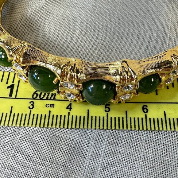 Vintage JBK Camrose & Kross Faux Jade and Gold Tone Bamboo Hinged Bracelet