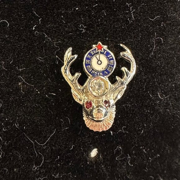 Vintage 14K white Gold BPOE Tack Pin with Ruby Chips and Diamond