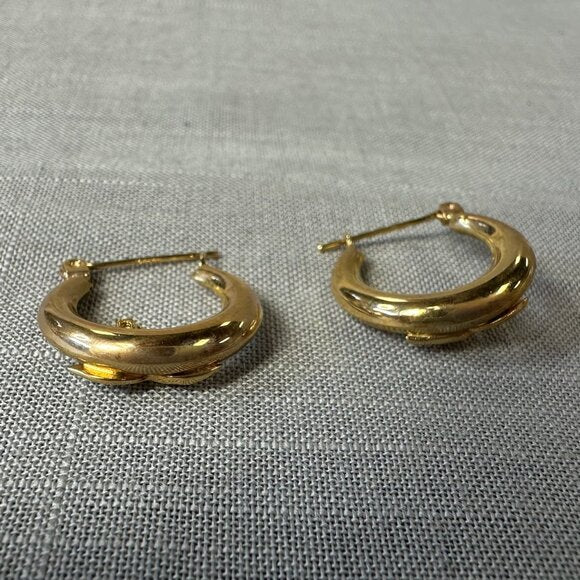 Vintage 14K Gold Hoop Earrings with Roses and Diamond Accent