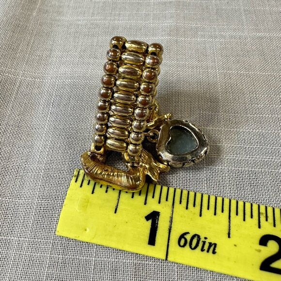 Vintage Betsey Johnson Bow with Rhinestones and Heart Stretch Ring